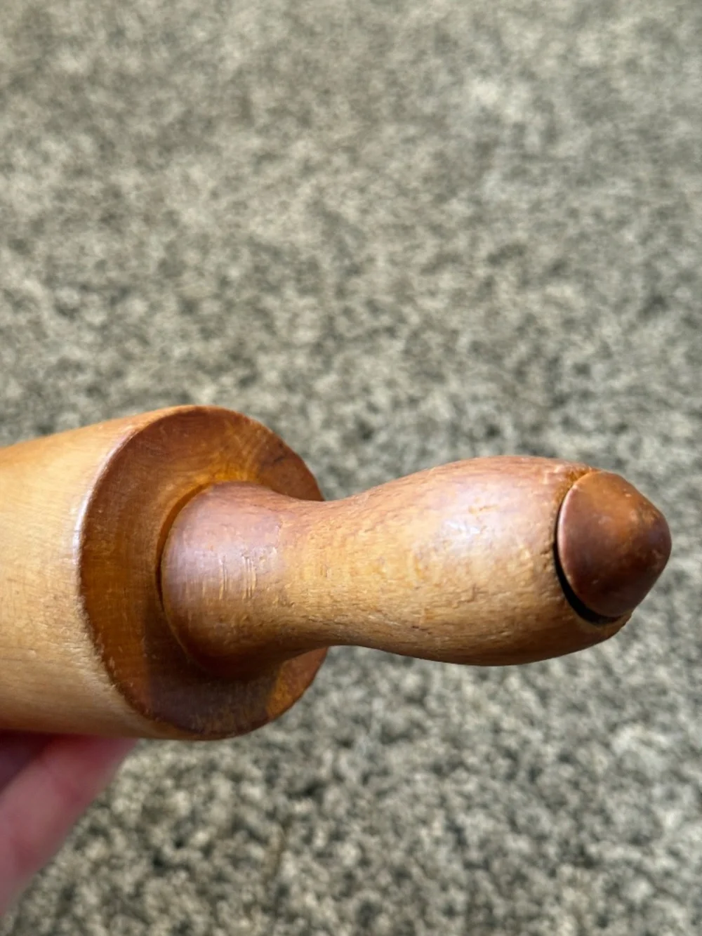 Vintage solid  wood rolling pin one handle antique old kitchen bake